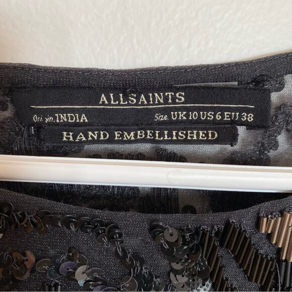 AllSaints x Revolve Beaded top Womens Size 6 Hand Embellished Sequin Sheer Sexy - Picture 6 of 8